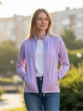 Mack Full-Zip Women’s Gingham Pink & Purple Zip-Up Jacket / Pullover- Runs Small